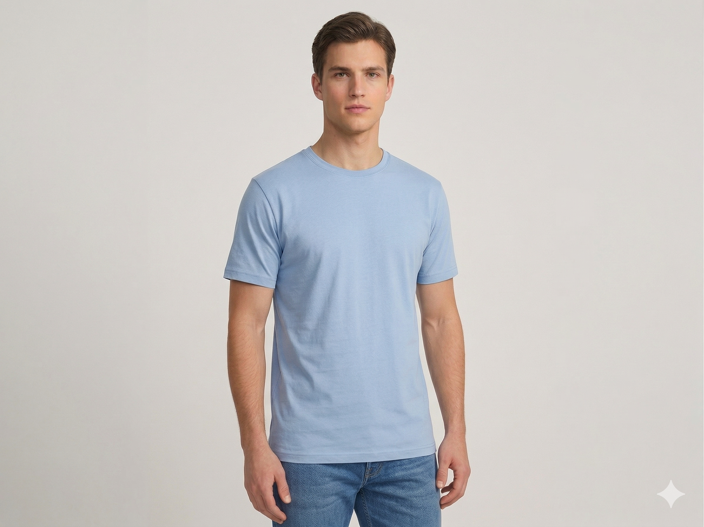Açık Mavi Basic Tshirt %100 Pamuk